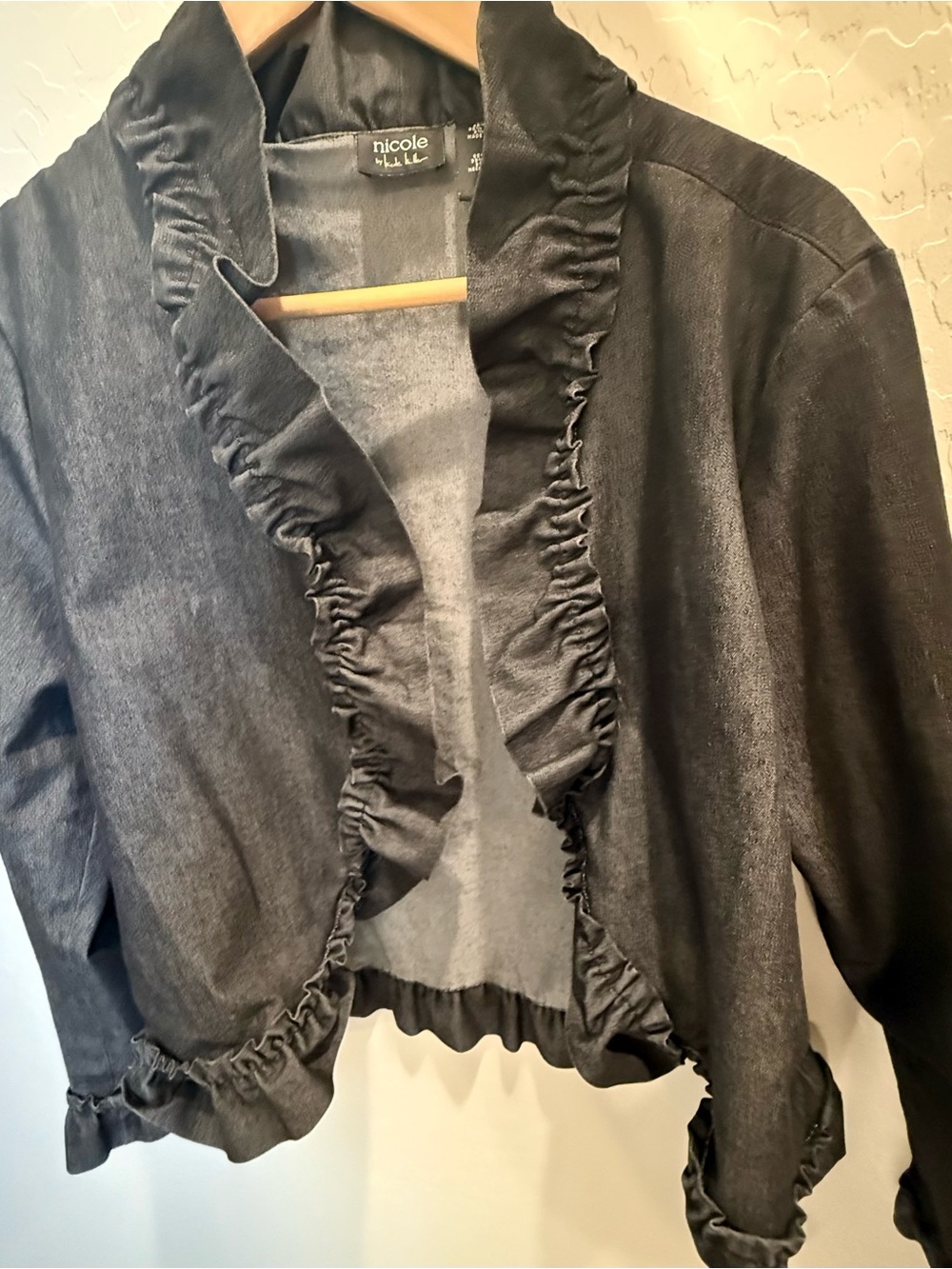 Nicole- blue/Black Ruffled Open-Front Jacket